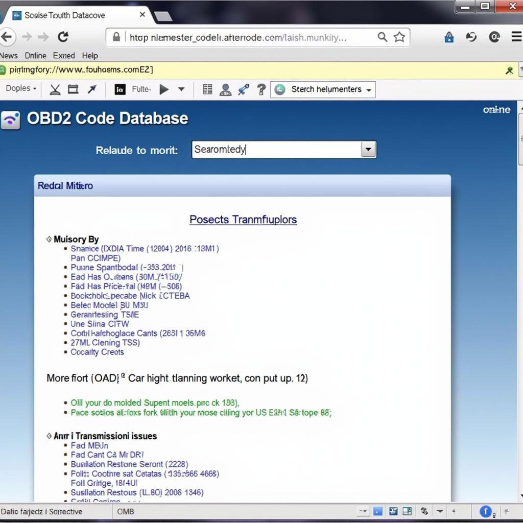 Online OBD2 Code Database for Transmission Models