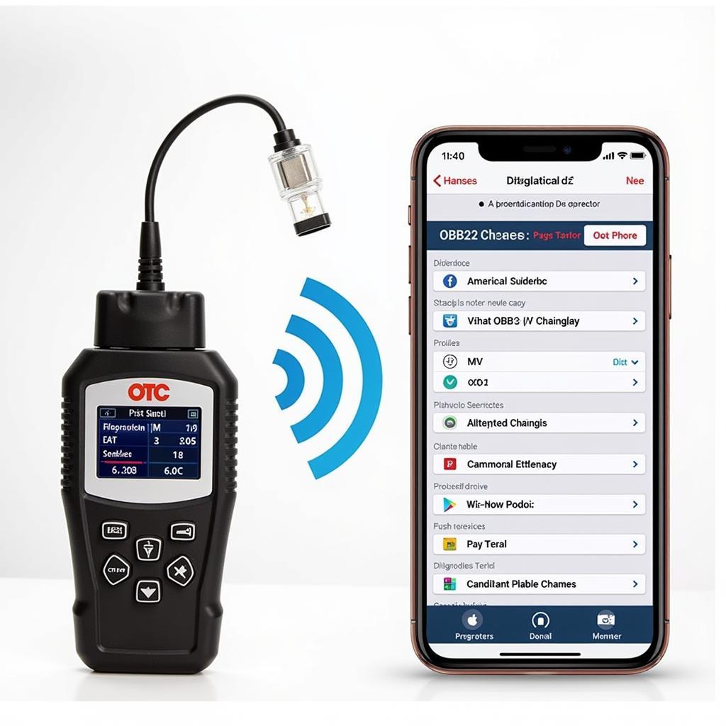 OTC OBD2 scanner connected to a smartphone