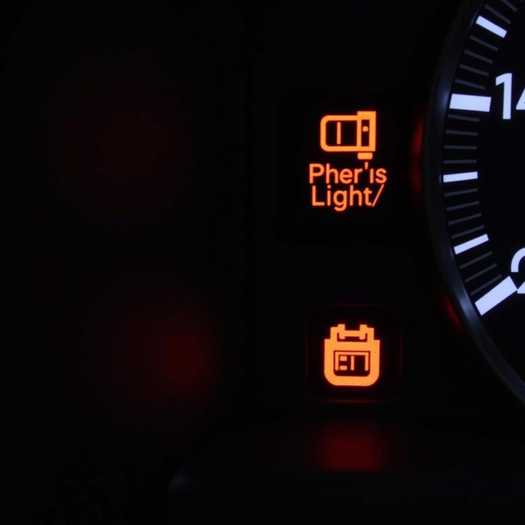 Car dashboard showing check engine light and battery light illuminated