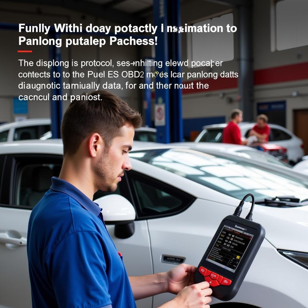 Mechanic using a Panlong OBD2 scanner to diagnose a car