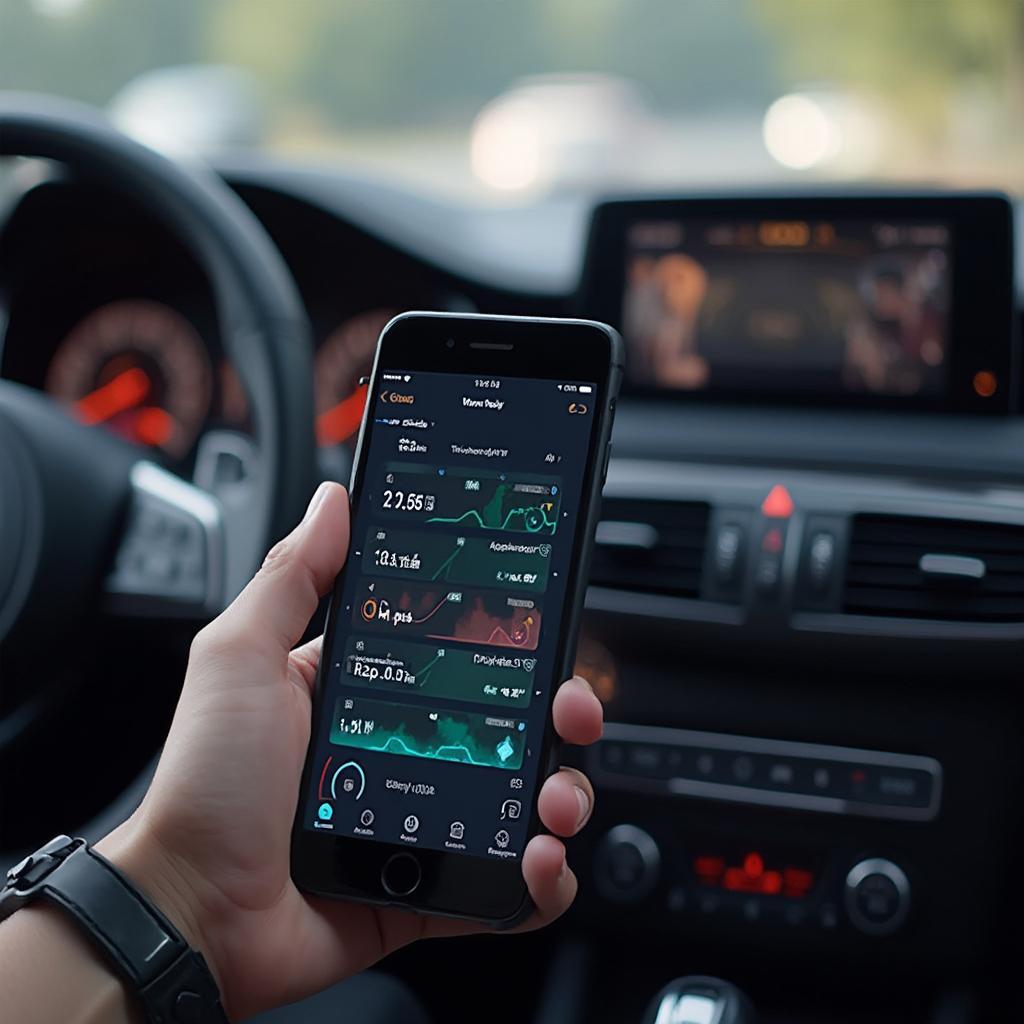 Person Using OBD2 App on iPhone