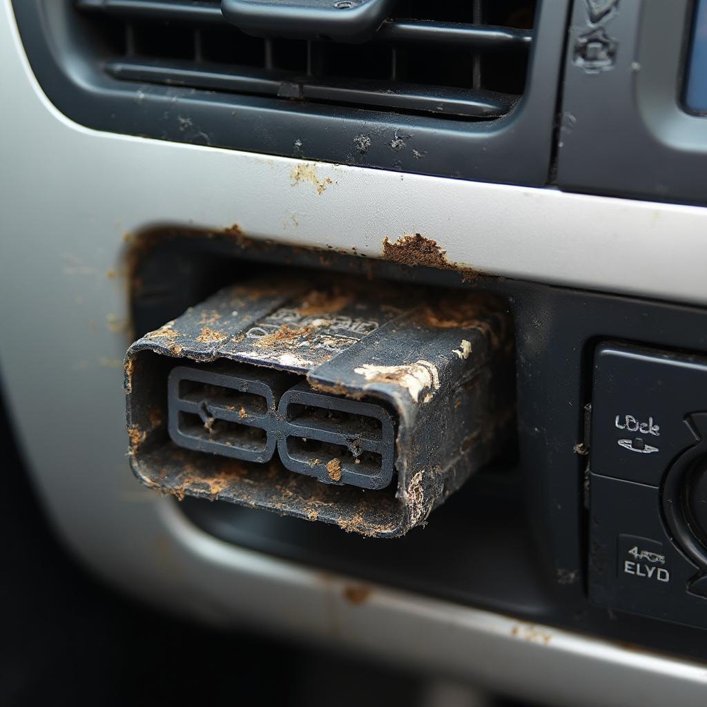 Example of Corrosion on a Peugeot OBD2 Port