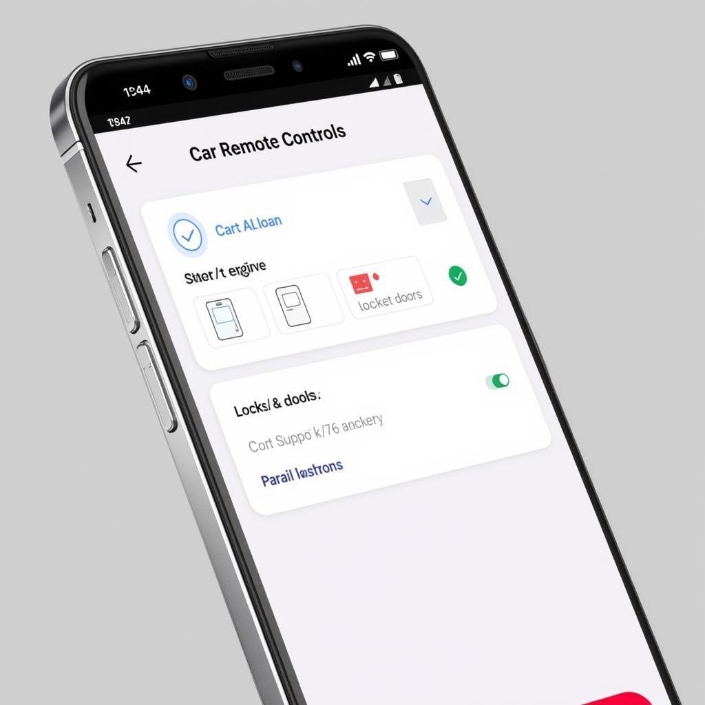 A smartphone displaying a car remote control app interface