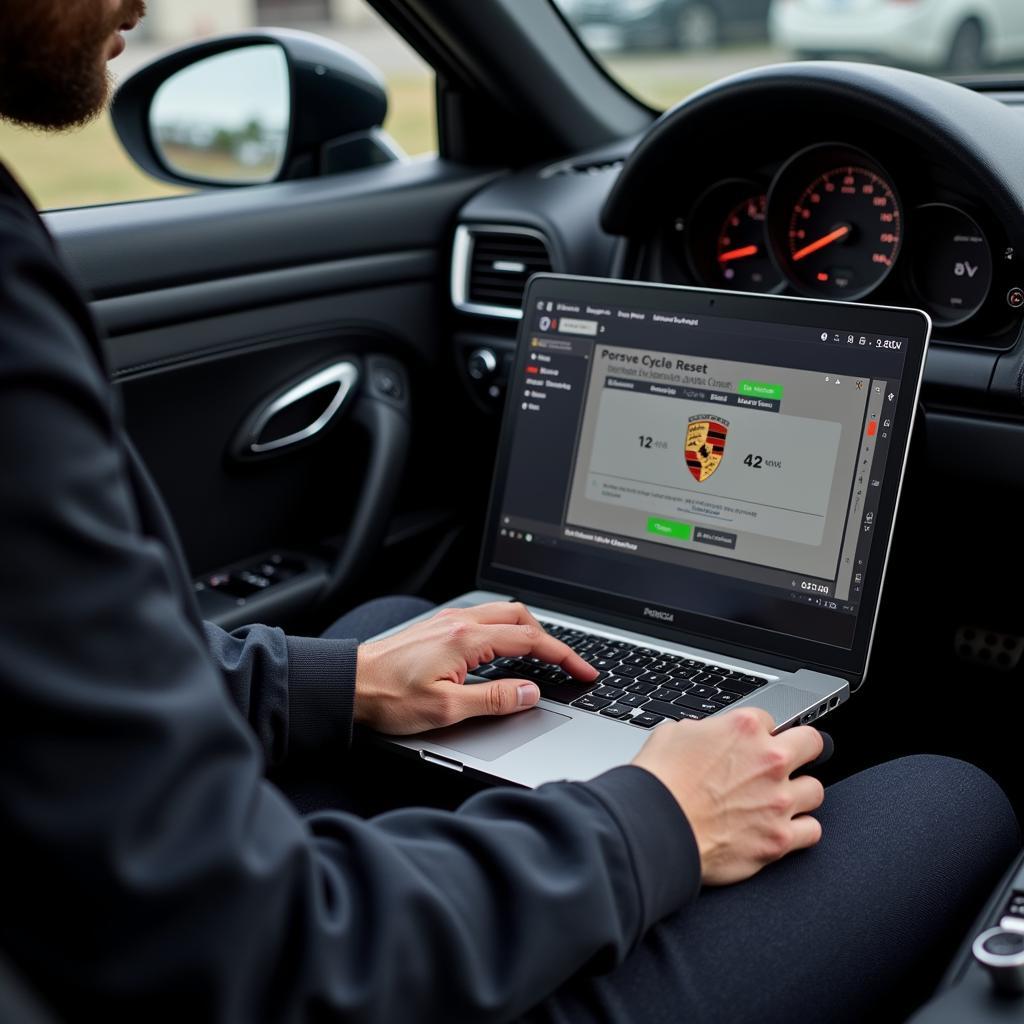 Mechanic Performing Porsche Drive Cycle Reset