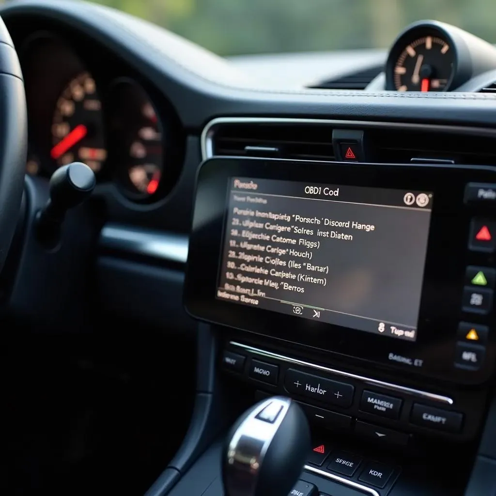 Close-up of an OBD2 scanner displaying diagnostic information