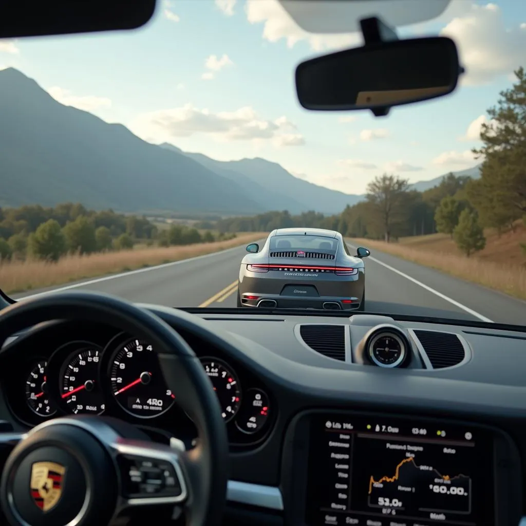 A Porsche on the road being monitored by an OBD2 iPhone app