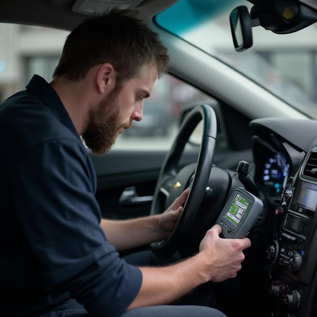 Mechanic Diagnosing Chevy Cruze OBD2 Issue