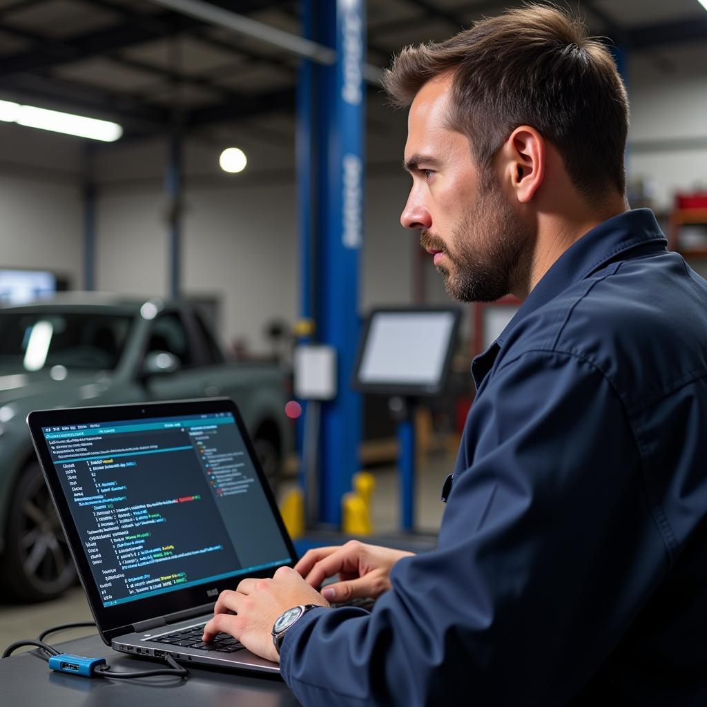 Mechanic Using Ethernet OBD2 Adapter