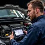 Mechanic Using Professional OBD2 Scanner