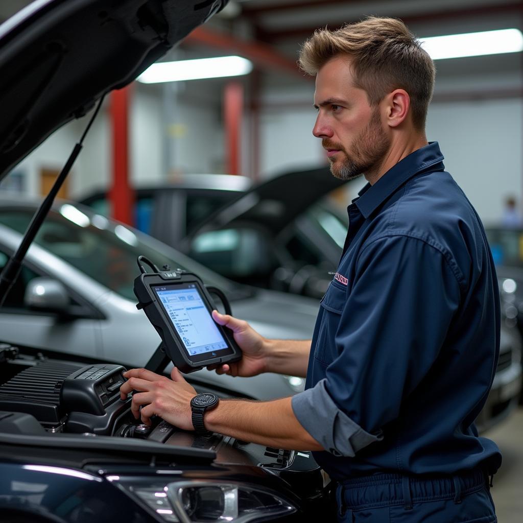 Mechanic Diagnosing Airbag System