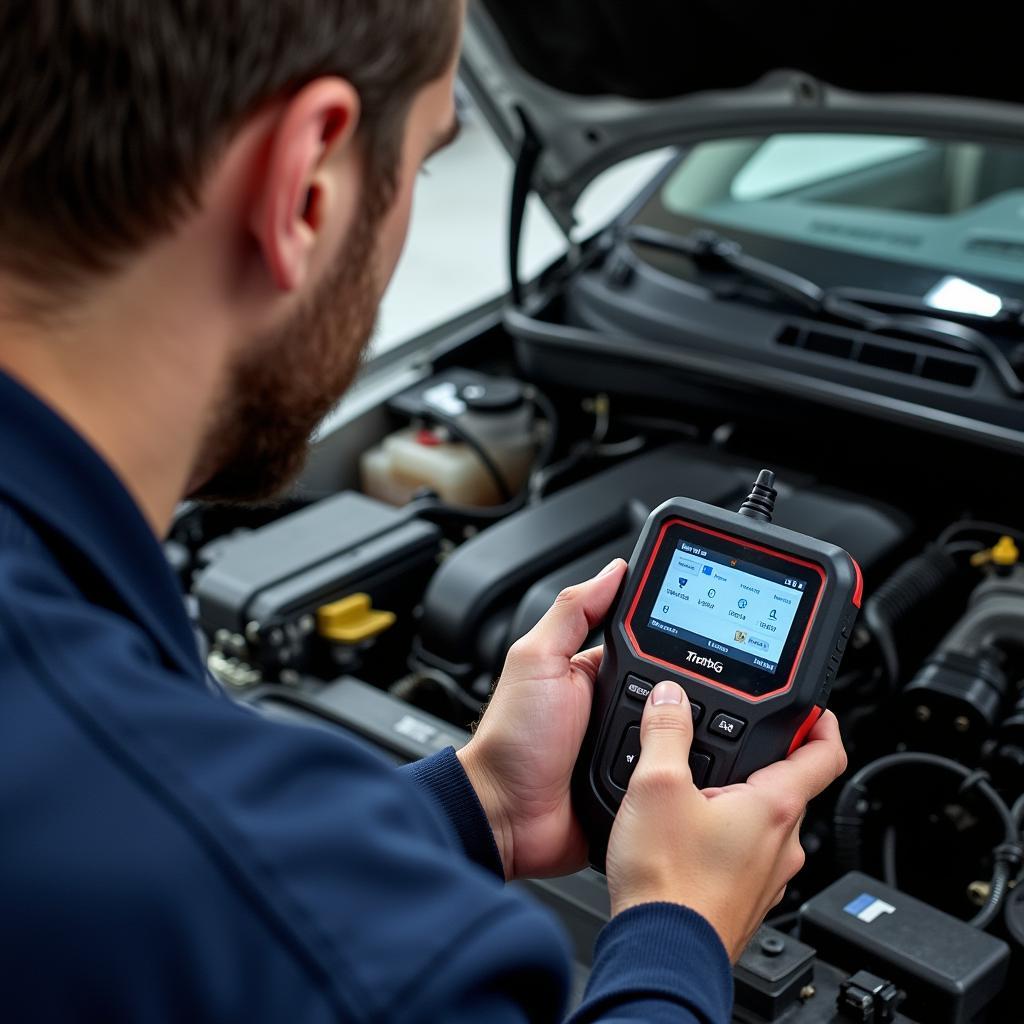 Mechanic Using Professional OBD2 Scanner