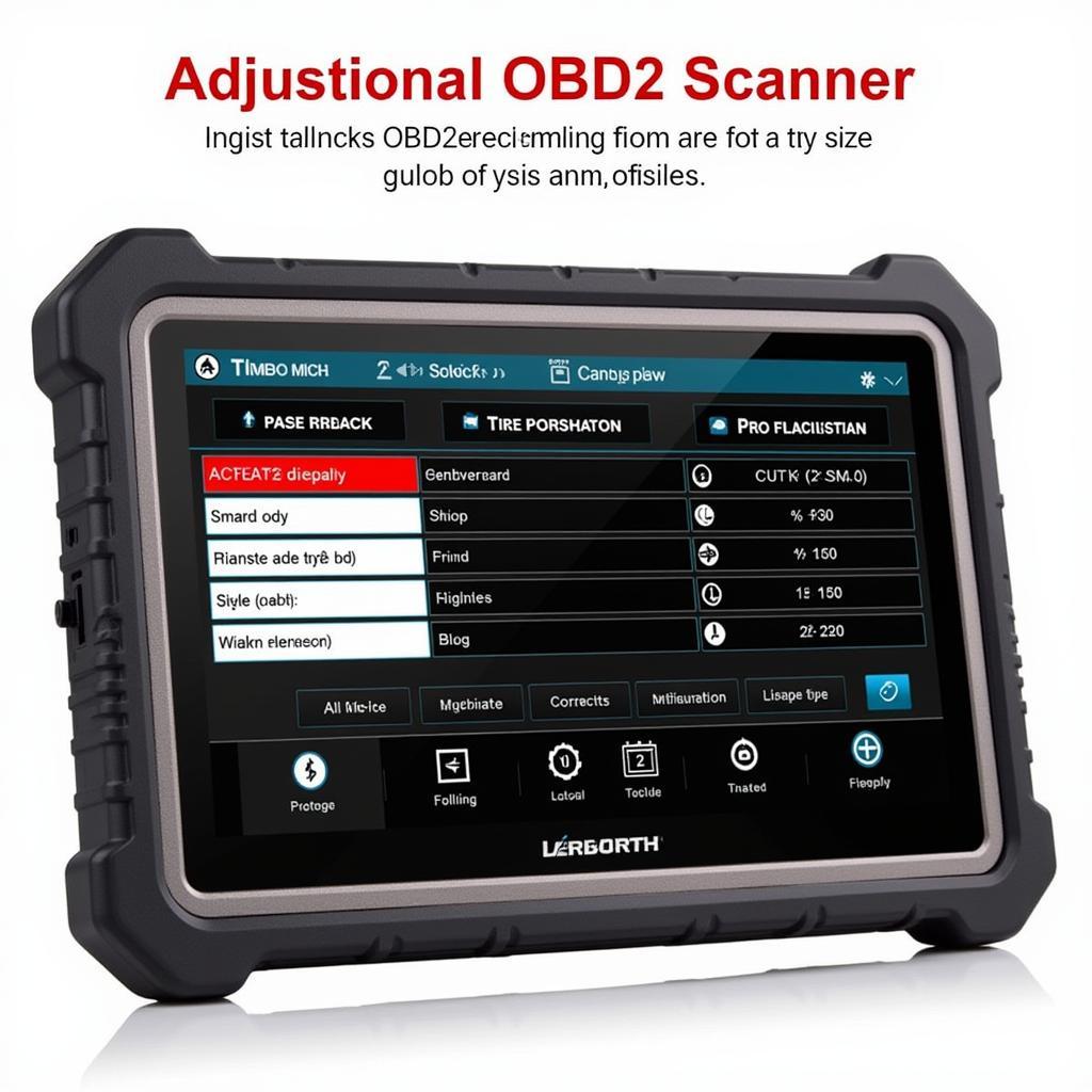 Professional-grade OBD2 scanner displaying tire size adjustment menu