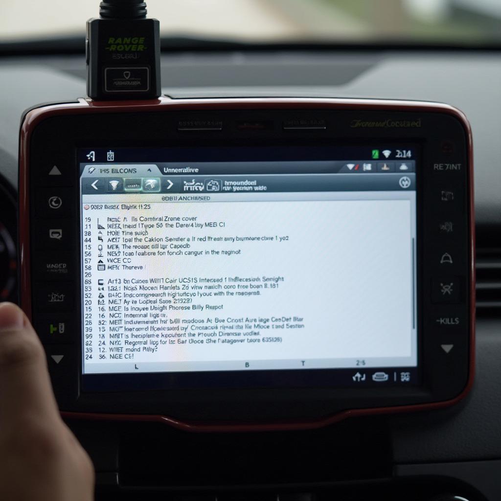 OBD2 Scanner Display Showing Diagnostic Codes on a Range Rover Evoque