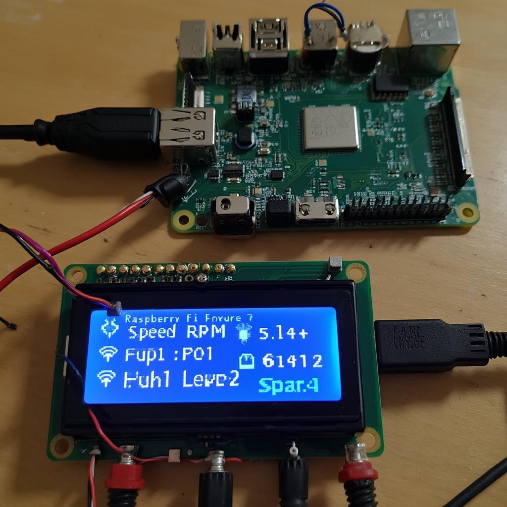 Raspberry Pi displaying real-time car data dashboard