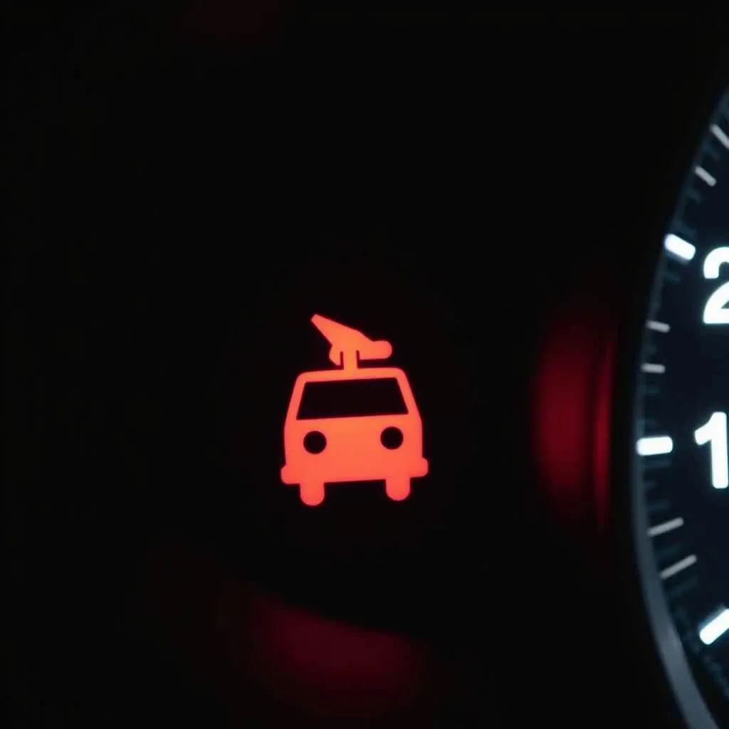 Car dashboard with illuminated check engine light