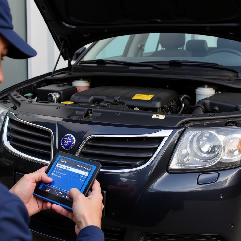 Saab OBD2 Bluetooth Scanner Connected to a Smartphone