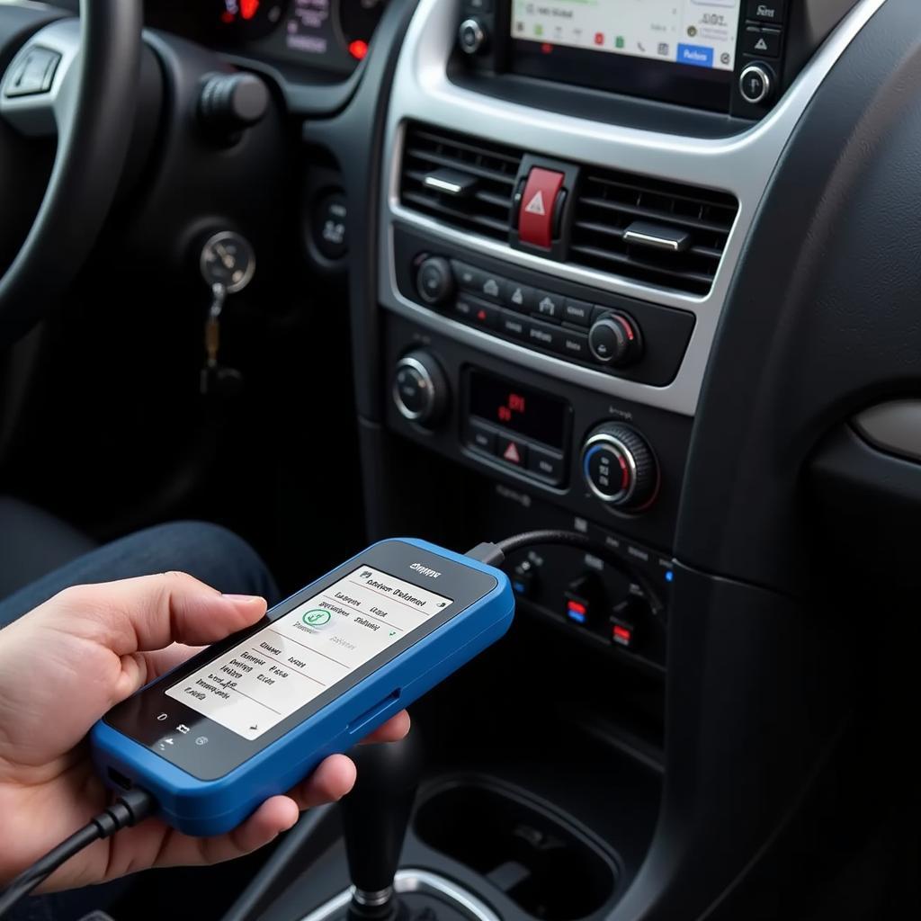 Samcrac OBD2 scanner connecting to a car's OBD2 port