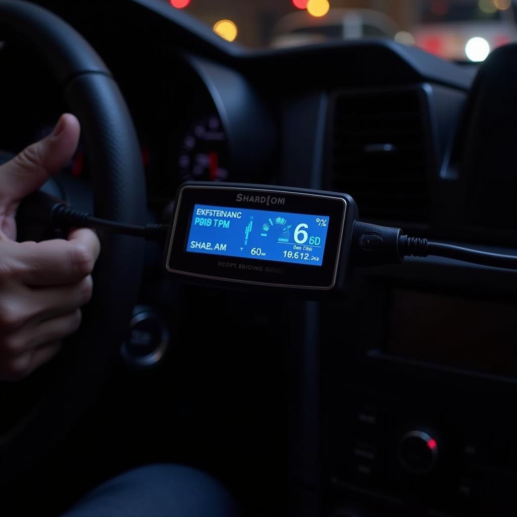 Shadow OBD2 Digital Meter Displaying Data on a Car Dashboard