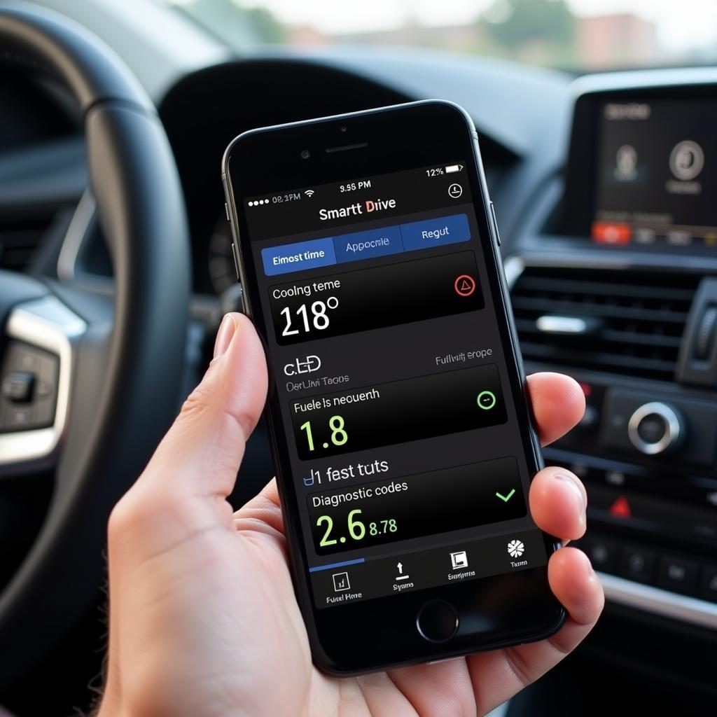 SmartDrive OBD2 App displaying real-time car data