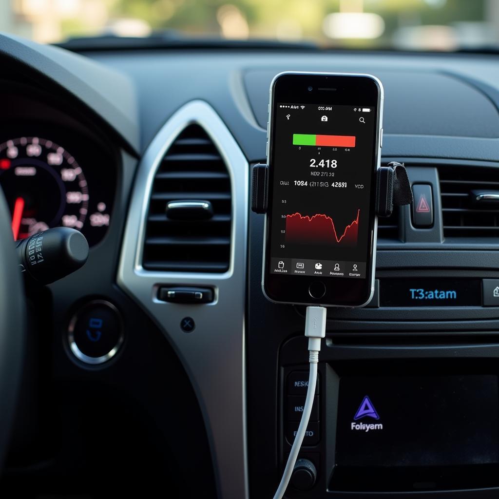 Smartphone Connected to OBD2 Port