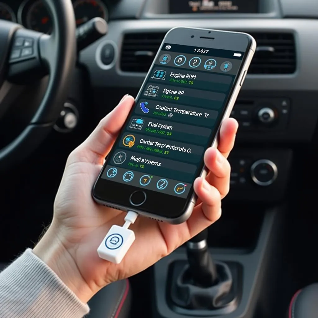 Smartphone displaying car diagnostics using the iCar OBD2 ELM327