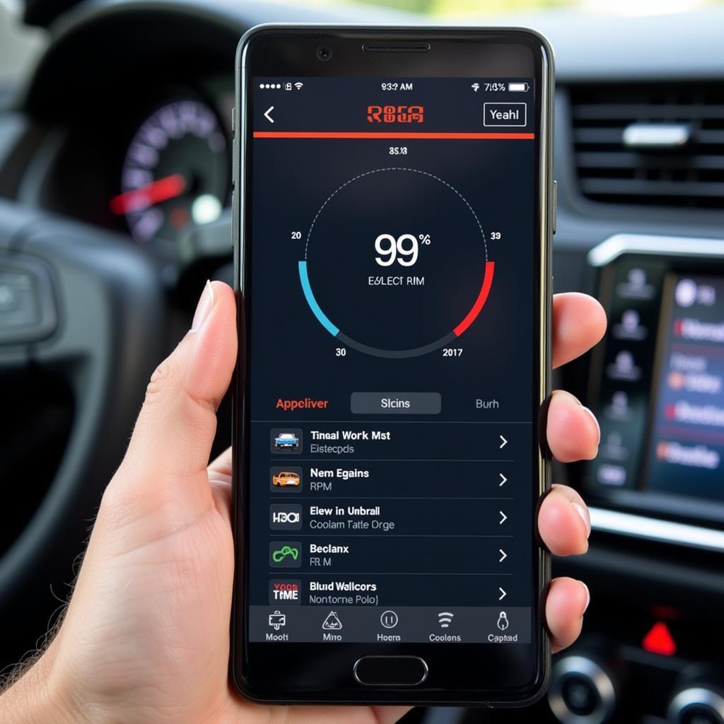 Smartphone Displaying OBD2 App Data