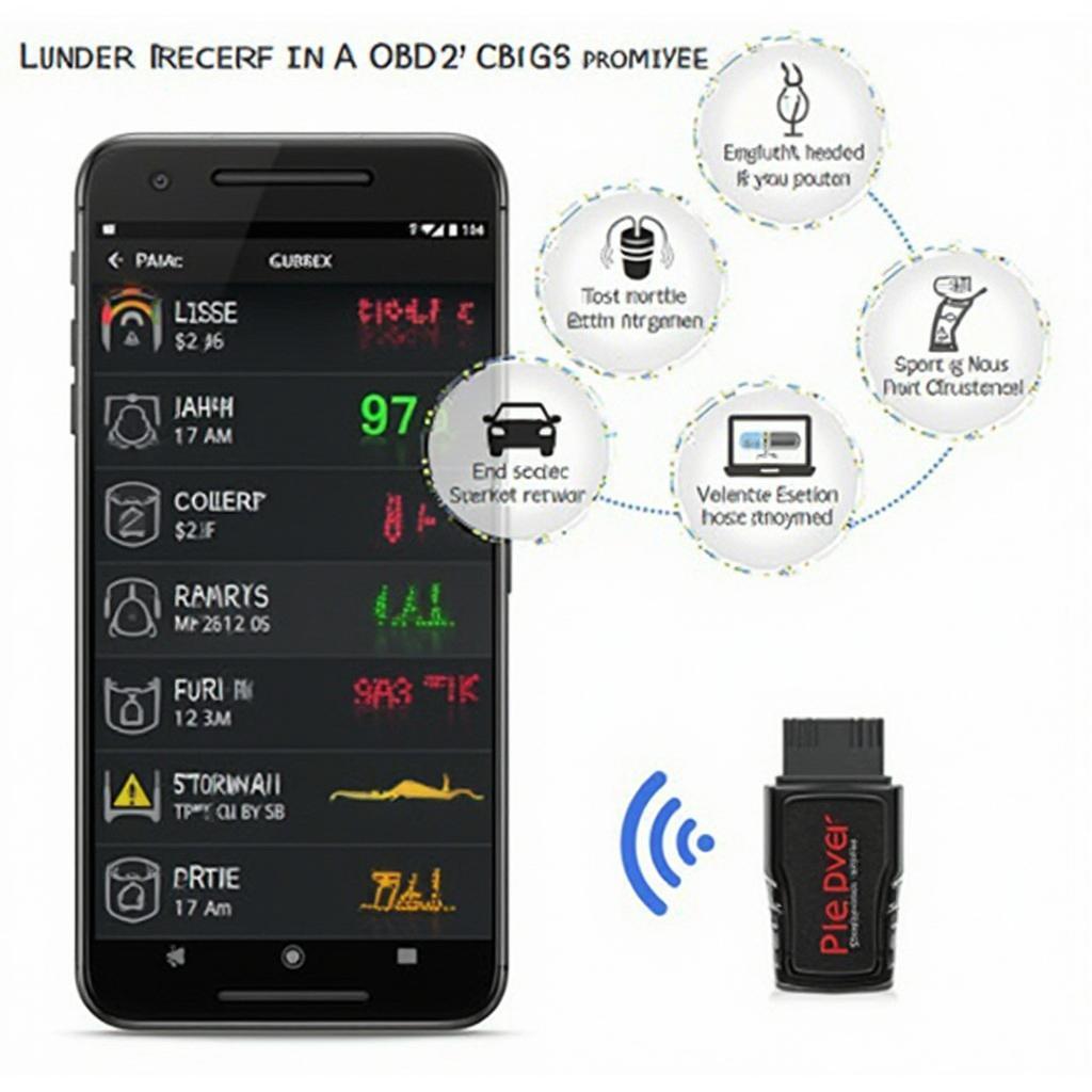 Smartphone displaying real-time vehicle data from an OBD2 wireless dongle