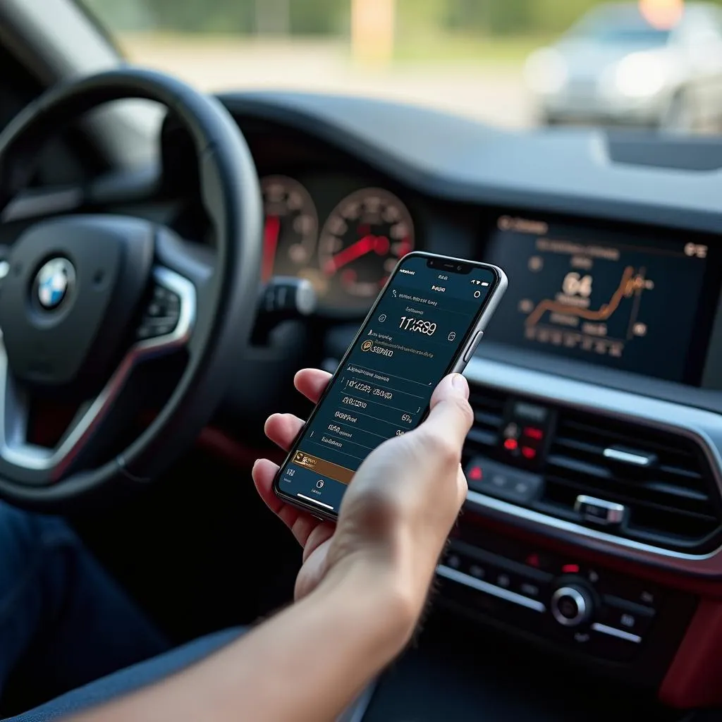 Smartphone Showing Real-time OBD2 Data from BMW X5