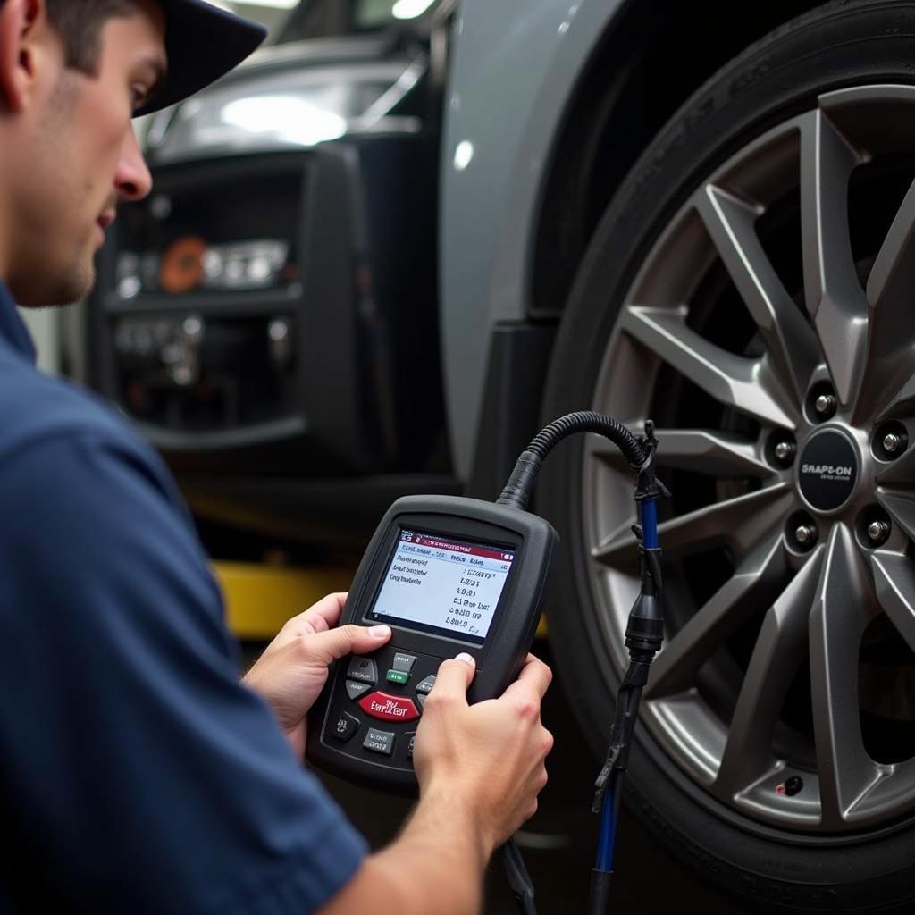 Mechanic Using Snap-on MODIS Scanner OBD2