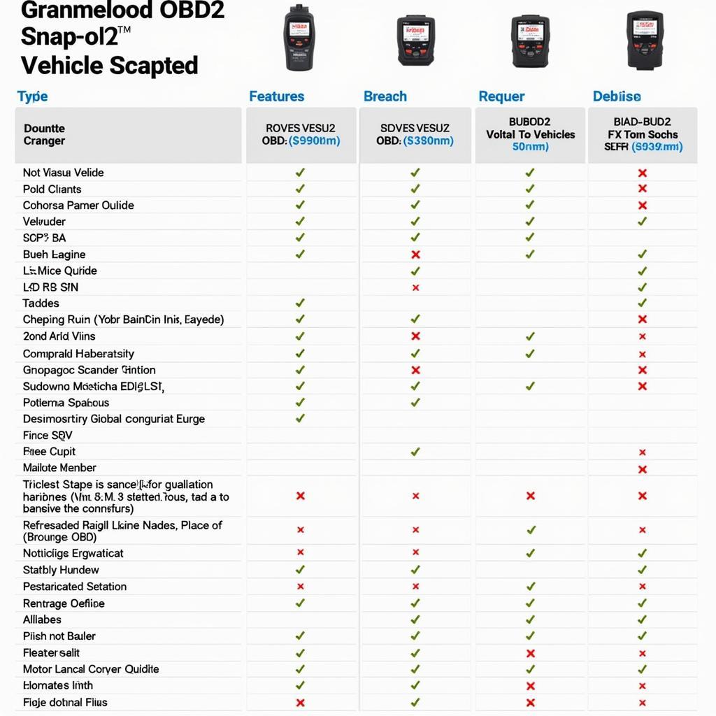 Snap-on OBD2 Scanner Comparison Chart