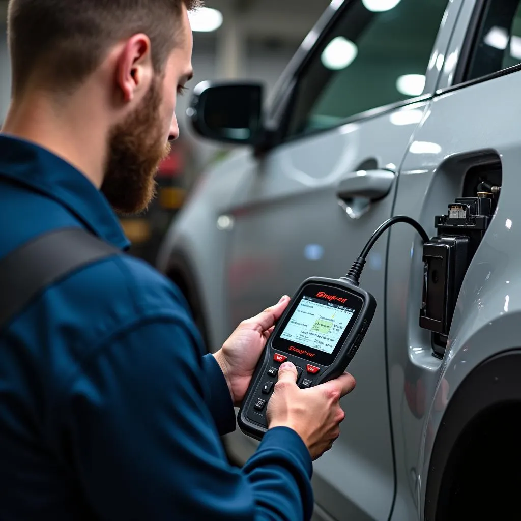 Mechanic using a Snap-on OBD2 Scanner