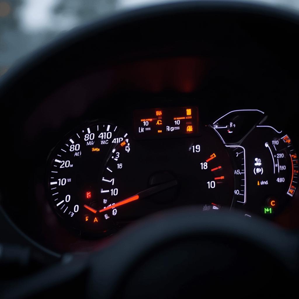 Subaru Forester dashboard with illuminated warning lights