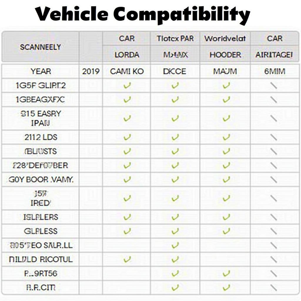 Tacklife Wifi OBD2 Scanner Compatibility Chart