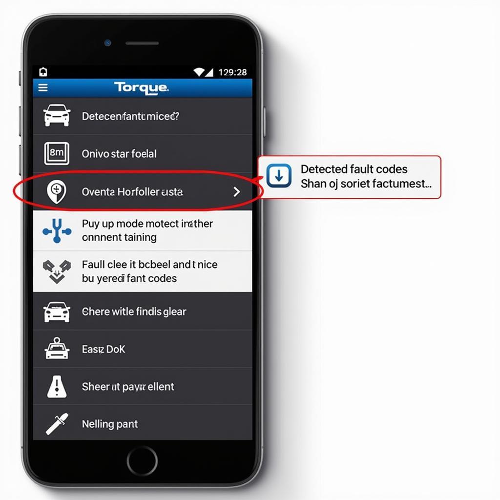 Torque app displaying fault codes on a smartphone