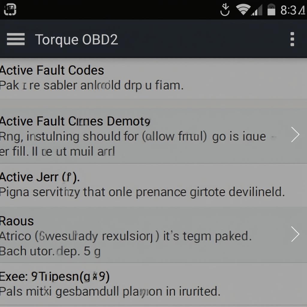 Torque OBD2 Fault Codes Display