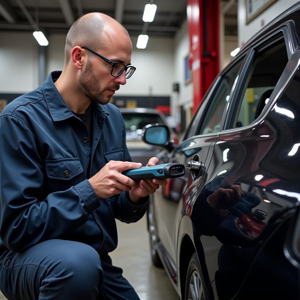 Toyota Mechanic Performing Diagnostics