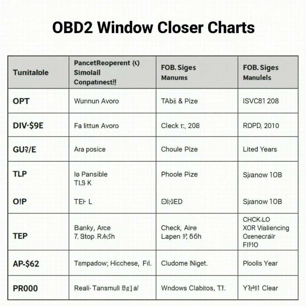 Toyota OBD2 Window Closer FOB Compatibility Chart