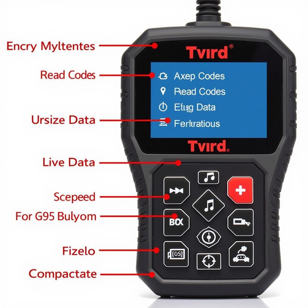 Close-up image highlighting the features of a Tvird OBD2 scanner