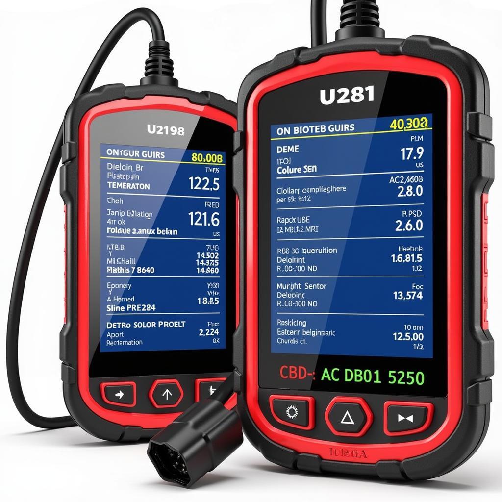 U281 OBD2 scanner displaying diagnostic data on its screen