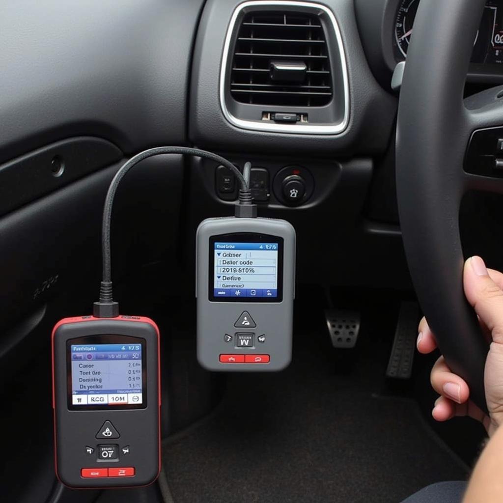 U281 OBD2 scanner plugged into a car's OBD2 port