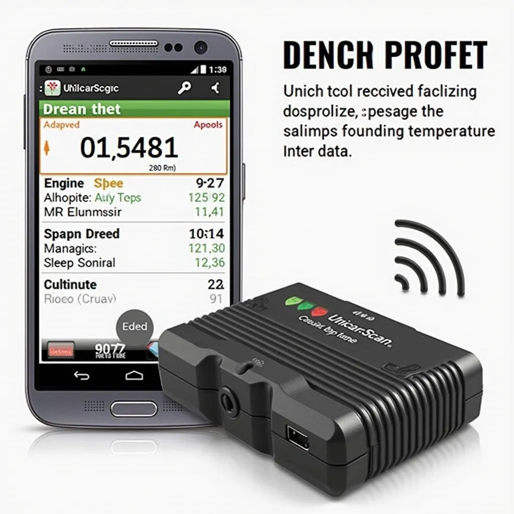 Smartphone displaying car data retrieved by the UnicarScan UCSI-2100