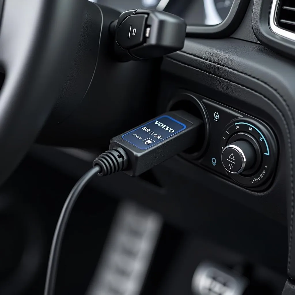 USB OBD2 Cable connected to a Volvo Car