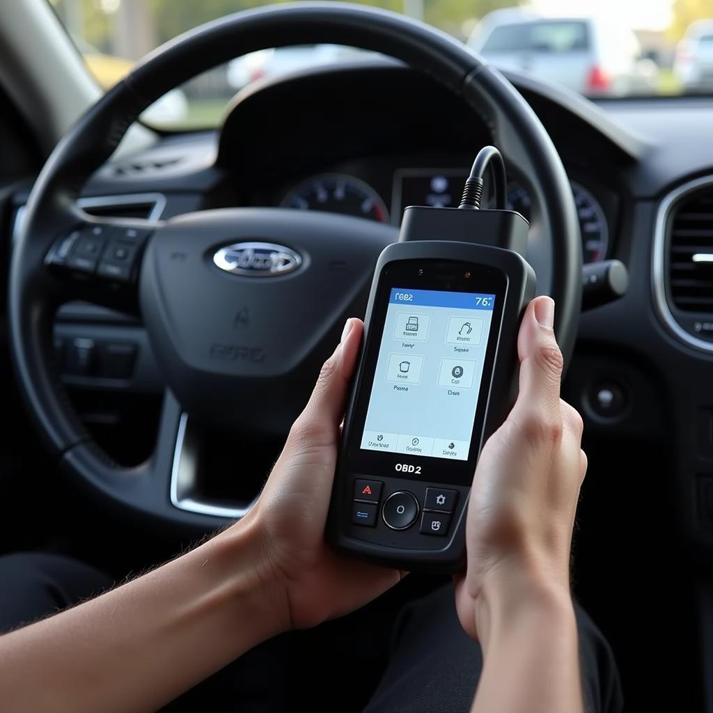 A Person Using a Car Dr OBD2 Scanner to Diagnose a Car Issue