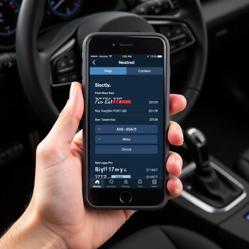 Person using an ELM327 Bluetooth OBD2 app on their smartphone