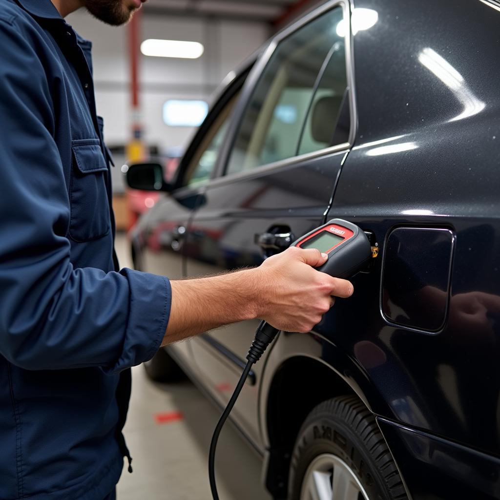 Mechanic using OBD2 scanner on 1996 Toyota Camry