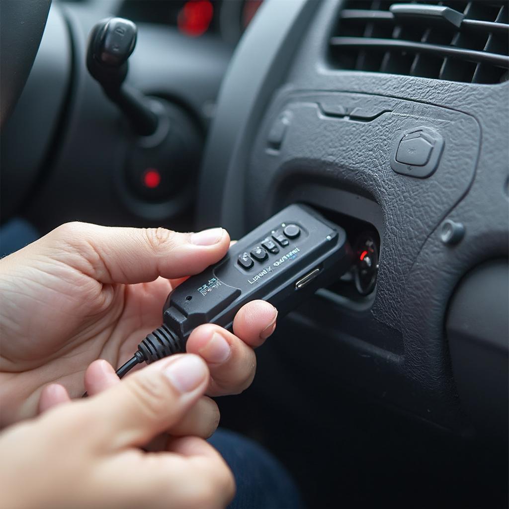 A person using the CR319 OBD2 Scanner on their car.