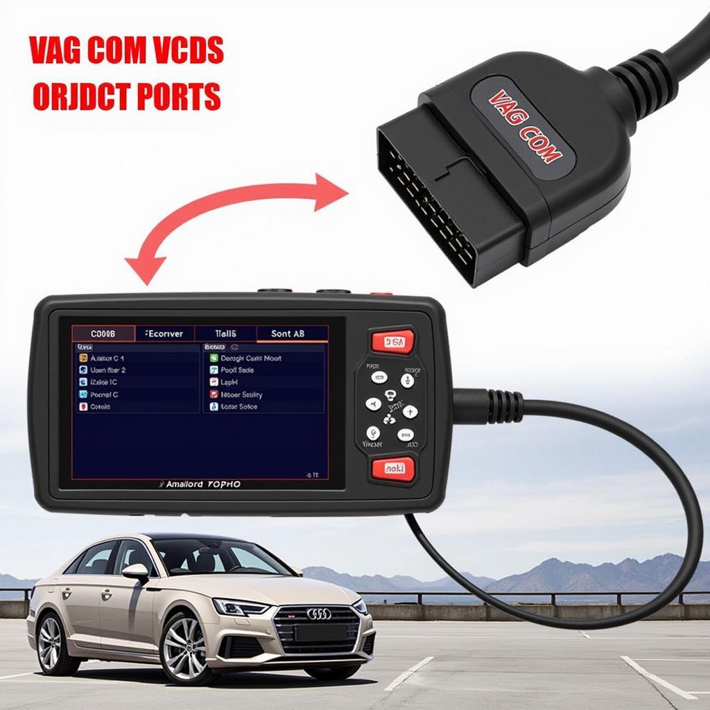 VAG COM VCDS 2015 OBD2 Scanner connected to a car's OBD2 port