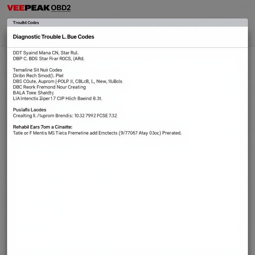 VeePeak OBD2 App Displaying Diagnostic Trouble Codes