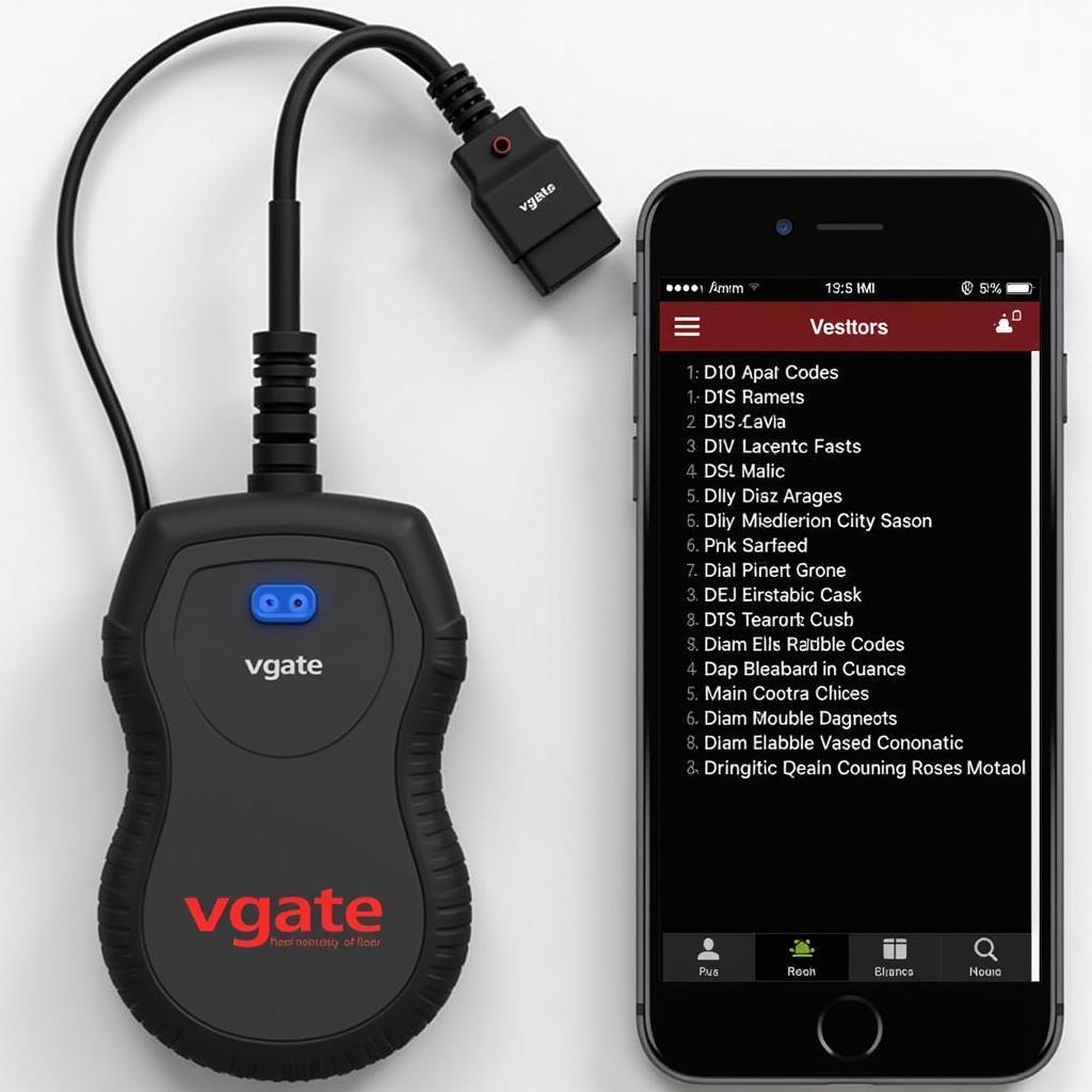 Vgate iCar 2 connected to a smartphone displaying diagnostic information