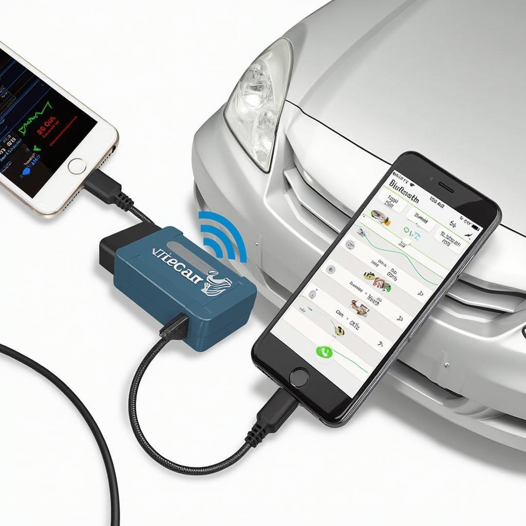 VieCar 2.0 OBD2 Bluetooth Scanner Connected to Smartphone